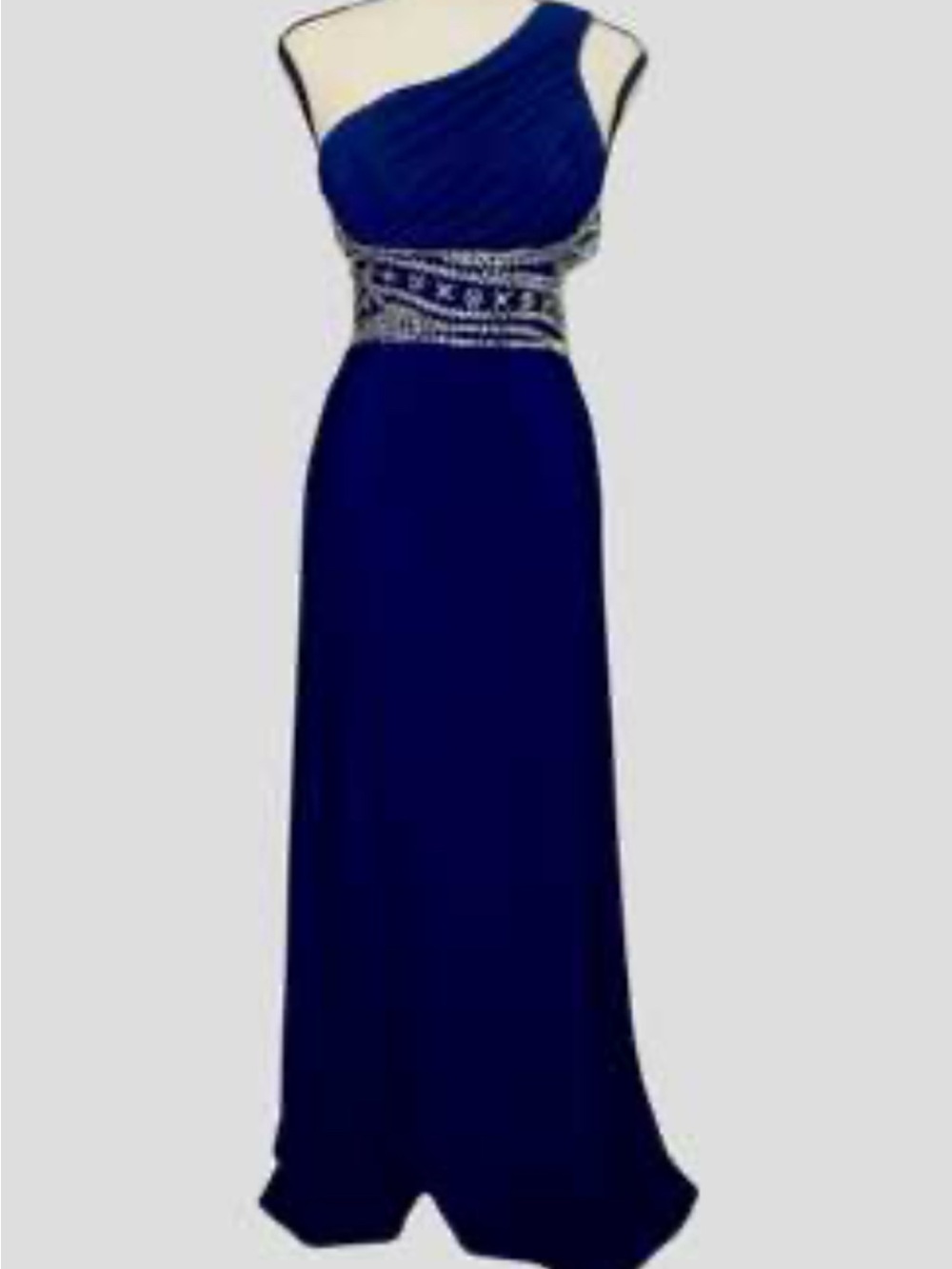 Hailey Logan One-Shoulder Blue Evening Gown with Sequin & Bead trim, size 11/12